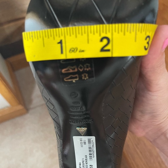 SCHUTZ Black Heeled Leather Boots with Croc-Embossed Texture, Size 7.5 B - Picture 9 of 10